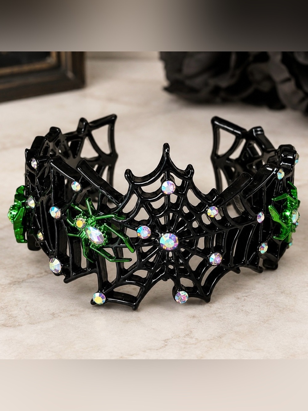 BETSEY JOHNSON Halloween Spiders Webs & Crystals Adjustable Cuff Bracelet NWT
